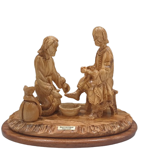 Olive Wood Handmade Statue of Jesus Washing the Disciples Feet (22*14.5*18cm)