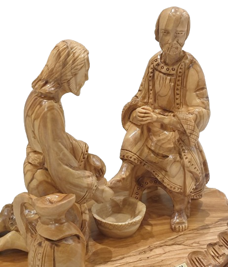 Olive Wood Handmade Statue of Jesus Washing the Disciples Feet (22*14.5*18cm)