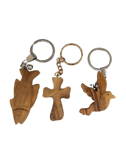 Handcrafted Olive Wood Keychains from the Heart of the Holy Land