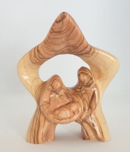 Sacred Olive Wood Nativity: Holy Family Under Star- Handmade in the Holy Land (6*10cm)