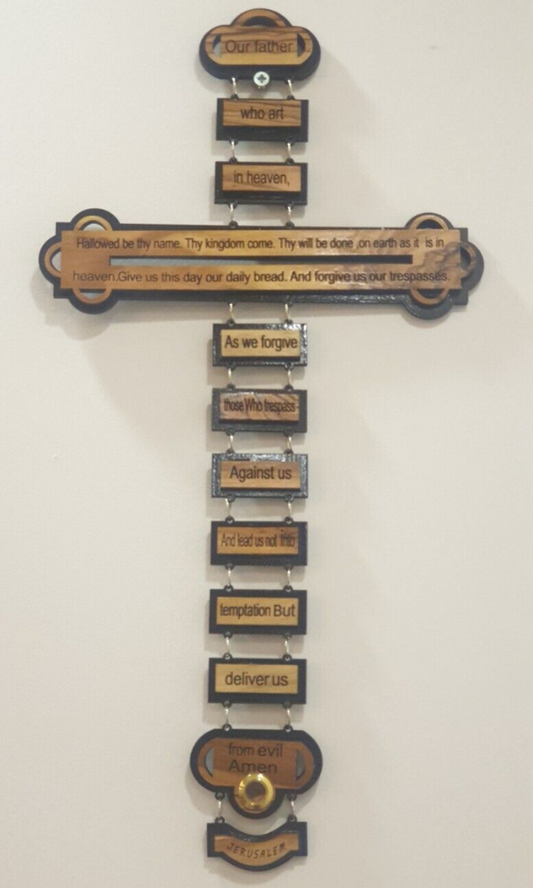 Wall Hanging Cross Olive Wood Our Father Lord's prayer (42*22.5cm)