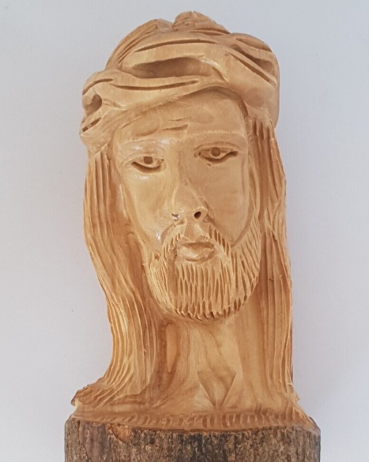 Sacred Olive Wood Jesus Face: Artistic Masterpiece from Holy Land - Handmade