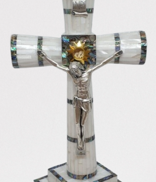 Handmade Sacred Mother of Pearl Cross from holy land: Masterpiece of Faith & Art (30*16.5cm)