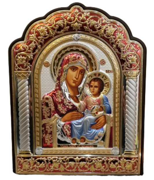 Silver Icon: Virgin Mary of Jerusalem and Infant Jesus in Handcrafted (31*24cm)Splendor