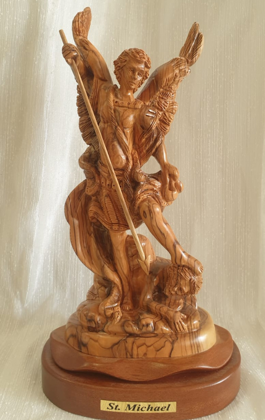 St. Michael Archangel Olive Wood Statue Handmade: Divine Protection, Heavenly Power (34*18cm)