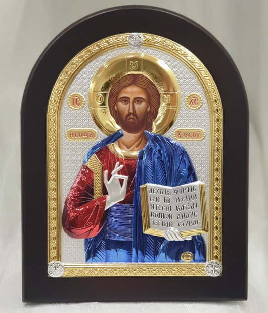 Sacred Pantocrator Christ Icon: Silver Radiance, Divine Connection, 26*20 cm