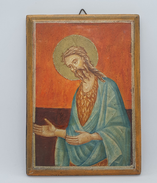 Timeless Masterpiece: Antique Saint John the Baptist Oil Painting (18*12.5cm)