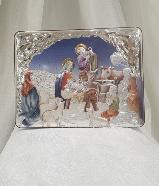 Sacred Masterpiece: Silver Icon Bilaminated Holy Family, Timeless Spirituality (16.5*21.5 cm)