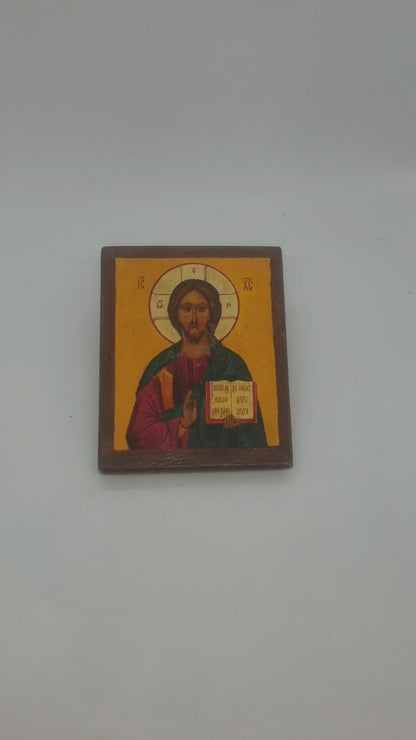 Icon of Christ Pantocrator: Handmade Oil Painting Sanctified by Jerusalem's Dust (8*10cm)