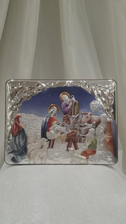 Sacred Masterpiece: Silver Icon Bilaminated Holy Family, Timeless Spirituality (16.5*21.5 cm)