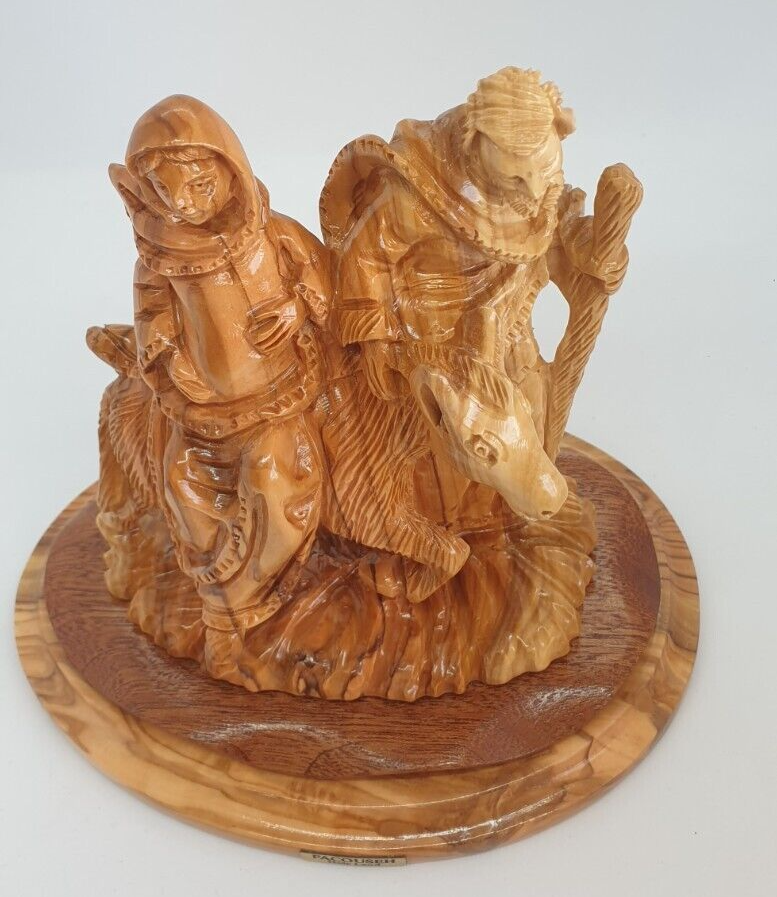 Mary and Joseph's Journey: Sacred Olive Wood Statue Handmade from Holy Land (Weight: 365g Height: 16cm)
