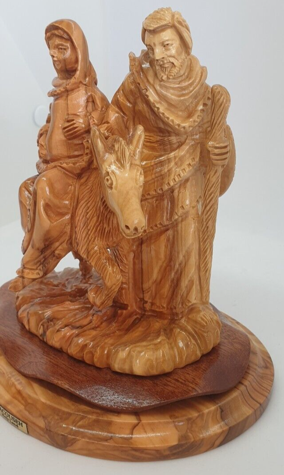 Mary and Joseph's Journey: Sacred Olive Wood Statue Handmade from Holy Land (Weight: 365g Height: 16cm)